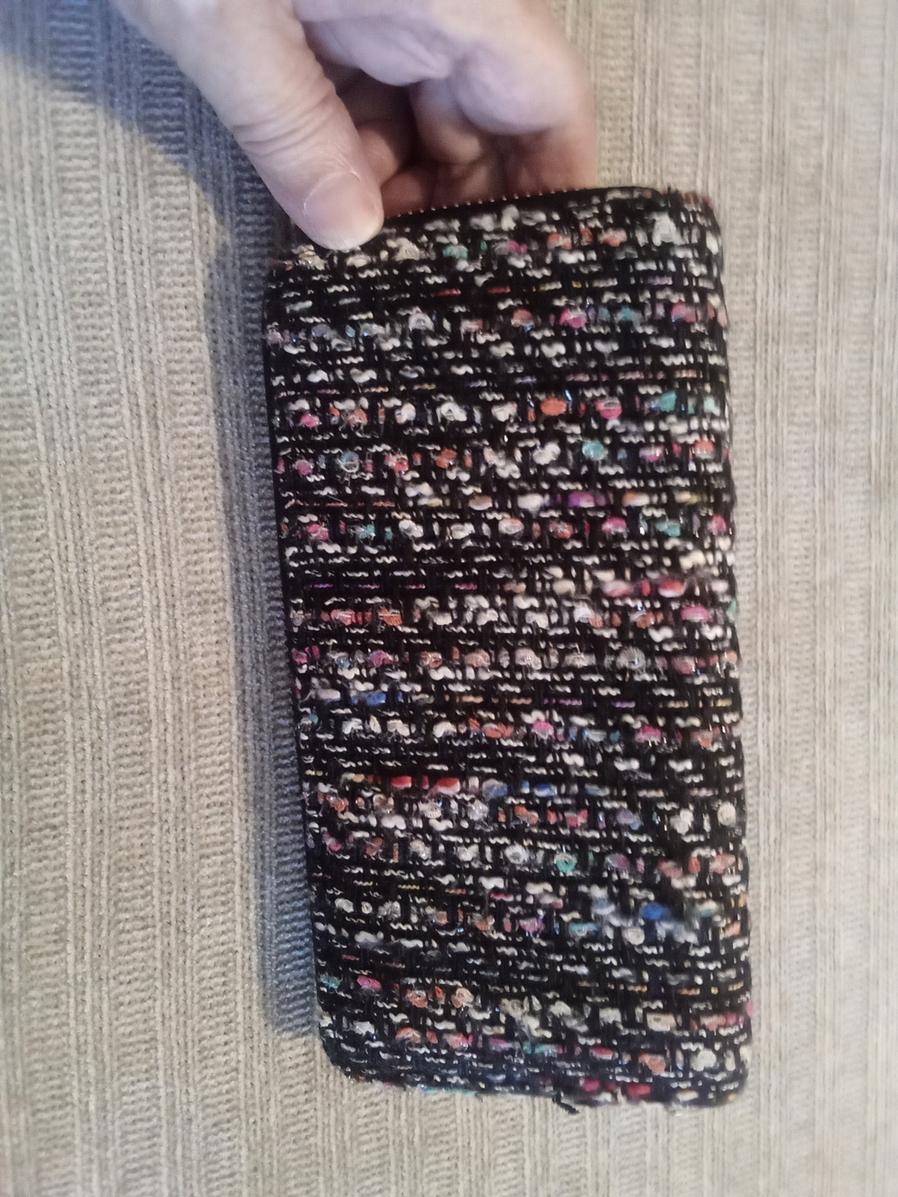 Source Unknown Black Tweed Phone Case with Multicolor Accents